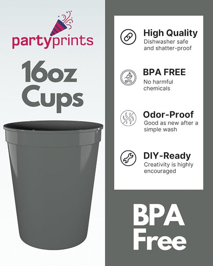 PartyPrints 10 Pack 16 oz Metallic Silver Reusable Blank Plastic Cups, Stadium - Image 2