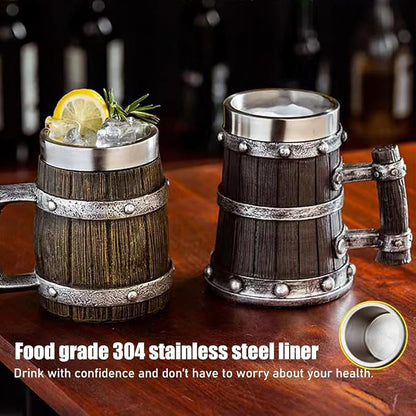 Nordic Viking Mug, pirate Beer Cup, Wooden Barrel Beer Mug Stainless Steel Liner - Image 5