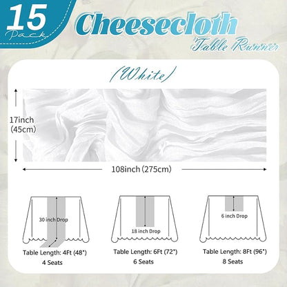 15 Pack White Cheesecloth Table Runner 17 x 108 inch Cheese Cloth Table Runners - Image 2