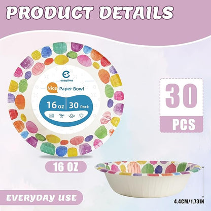 30 Pack Paper Bowls, 16 Oz Disposable Soup Bowl, Heavy Duty Printed Disposable - Image 2