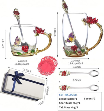 Glass Fancy Tea Cup Set Birthday Christmas Valentine's Day Gift Idea - Image 2