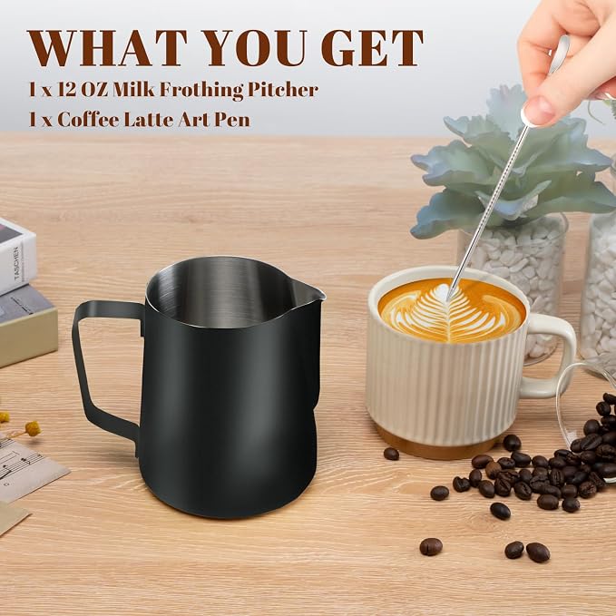 Amrules Milk Frothing Pitcher, 12oz Milk Frother Cup - Image 3