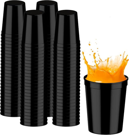 PartyPrints 100 Pack 16 oz Black Reusable Blank Plastic Cups, Stadium Cups Bulk by PartyPrints