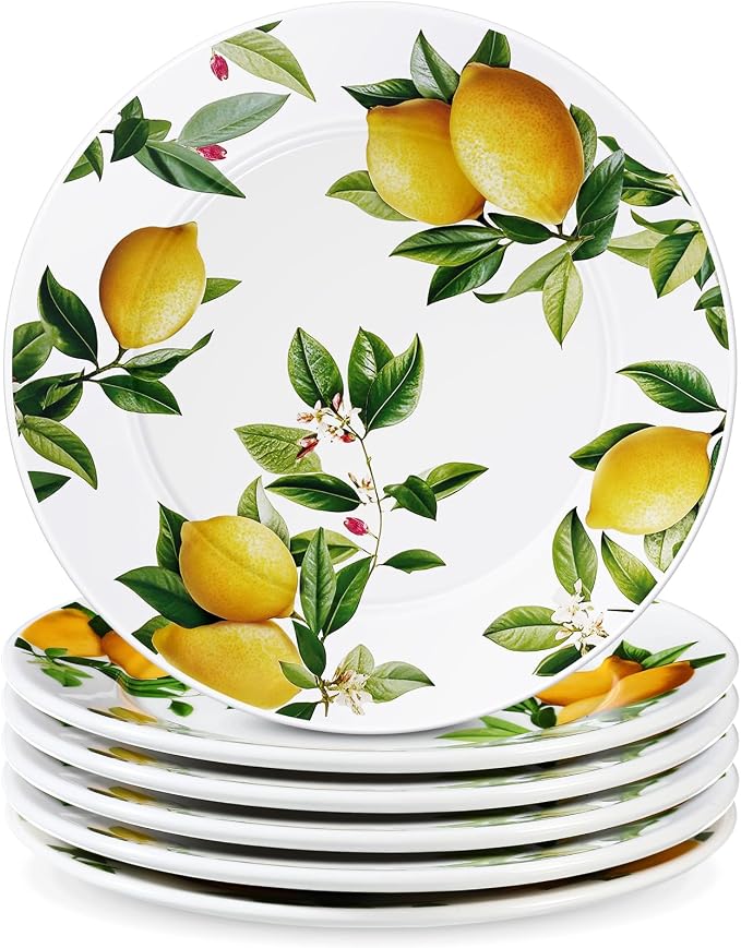 Honeydak 6 Pcs 6 Inch Ceramic Plates Lemon Dreams Ceramic Plates Yellow Dinner by Honeydak