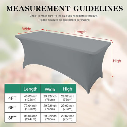 6Pack 8FT Table Cloth for Rectangular Fitted Events Stretch Grey Table Covers Washable Spandex Tablecloth Protector for Party, Wedding, Cocktail, Banquet, Festival