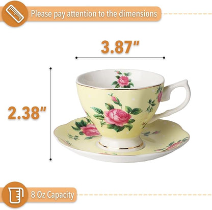 BTaT- Floral Tea Cups and Saucers, 8 oz, Fine Porcelain Teacup Set - Image 3
