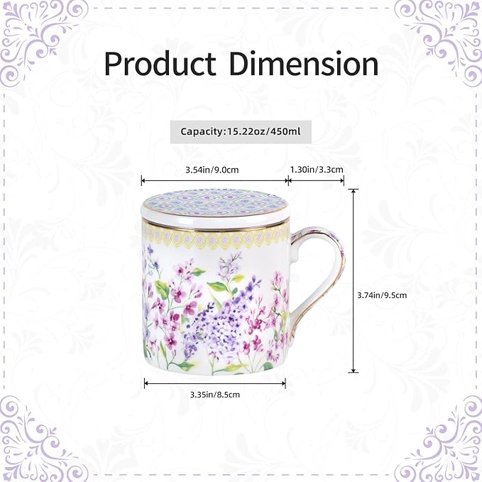 KAMMAK Bone China Coffee Mugs, 15oz Floral Tea Cups - Image 2