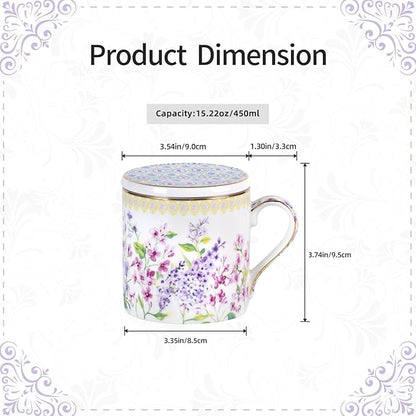 KAMMAK Bone China Coffee Mugs, 15oz Floral Tea Cups - Image 2