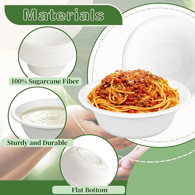 Zddaoole 200 Pack 12 OZ Compostable Disposable White Paper Bowls, Natural - Image 3
