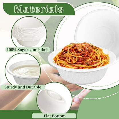 Zddaoole 200 Pack 12 OZ Compostable Disposable White Paper Bowls, Natural - Image 3