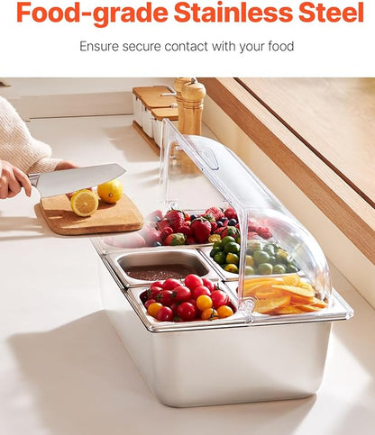 VEVOR Countertop Food Serving Display Container, 5 Pan Stainless Steel Food - Image 2