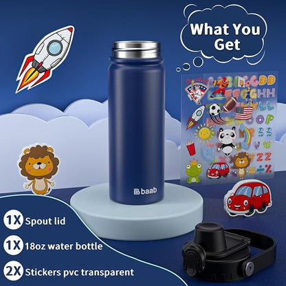 baab 18oz Kids Insulated Water Bottle 18/8 Stainless Steel Kids Cup 1 Pack | - Image 7
