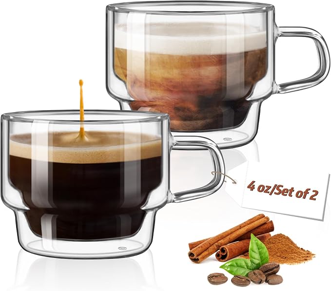 glastal Stackable Glass Cups 4 oz Espresso Glasses Double Walled Espresso Cups by glastal