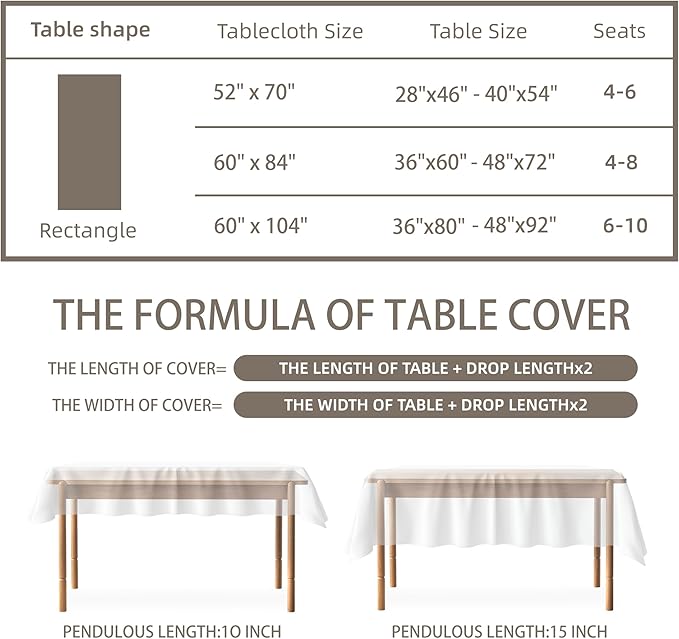 Rectangule Tablecloth Linen Texture Waterproof and Stain-Resistant Fabric Tablecloth, Kitchen Dining Table Decoration, 60 x 104 inch Beige