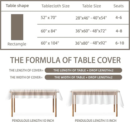 Rectangle Tablecloth Linen Texture Waterproof and Stain-Resistant Table Cloth, Kitchen Dining Table Decoration, 52 x 70 inch Fabric Beige