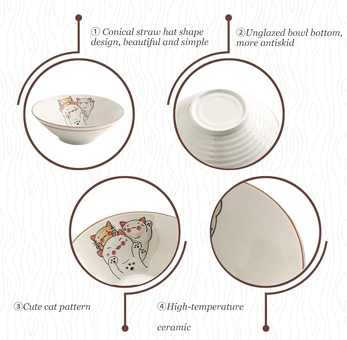 NJCHARMS Ceramic Ramen Bowl Set of 2, 42 oz Japanese Noodle Soup Bowls - Image 4