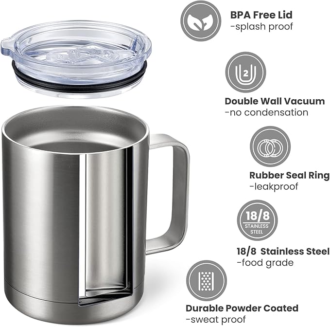 MEWAY 12oz Coffee Mug With Handle 2 Pack Bulk, Stainless Steel Insulated Travel - Image 2