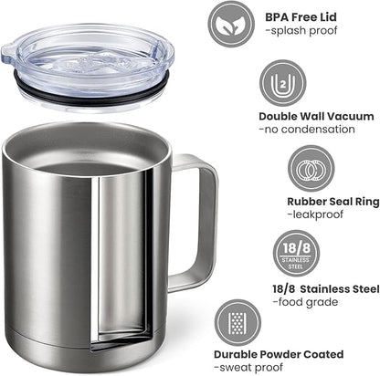 MEWAY 12oz Coffee Mug With Handle 2 Pack Bulk, Stainless Steel Insulated Travel - Image 2