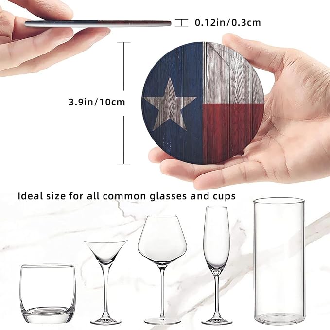6 Pcs Texas State Flag White Star Leather Coasters - Image 8
