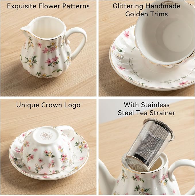 Porcelain Tea Sets British Royal Series, 8 OZ Cups & Saucer Service - Image 4