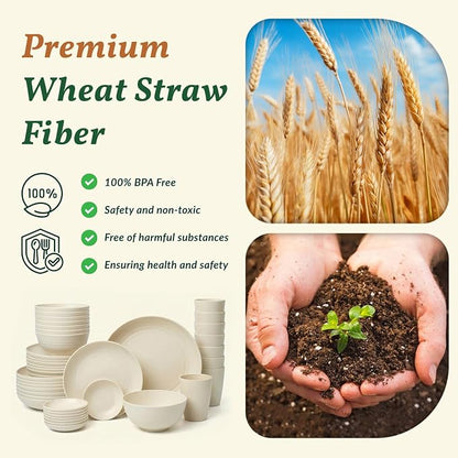 Wheat Straw Dinnerware Sets 40 PCS Plates and Bowls Sets - Image 3
