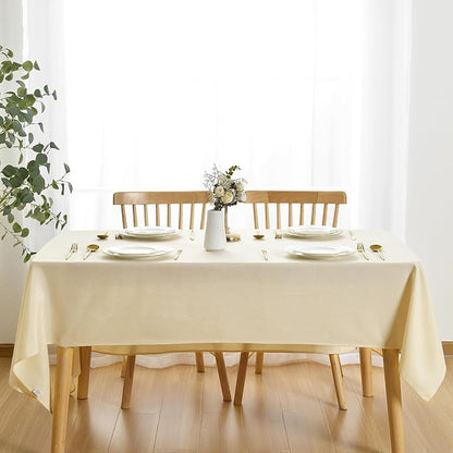 JIUZHEN Rectangle Table Cloth Faux Linen Farmhouse Tablecloth Wrinkle and Stain Resistant Decorative Fabric Table Cover for Kitchen, Dining Room, Parties and Camping, Champagne, 54 x 80 Inch