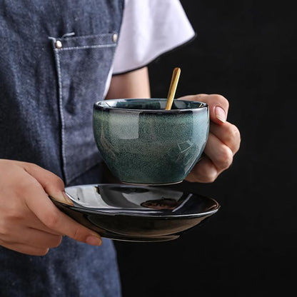 Porcelain Coffee Cup with Saucer Spoon, Vintage Design Ceramic Latte Art - Image 3