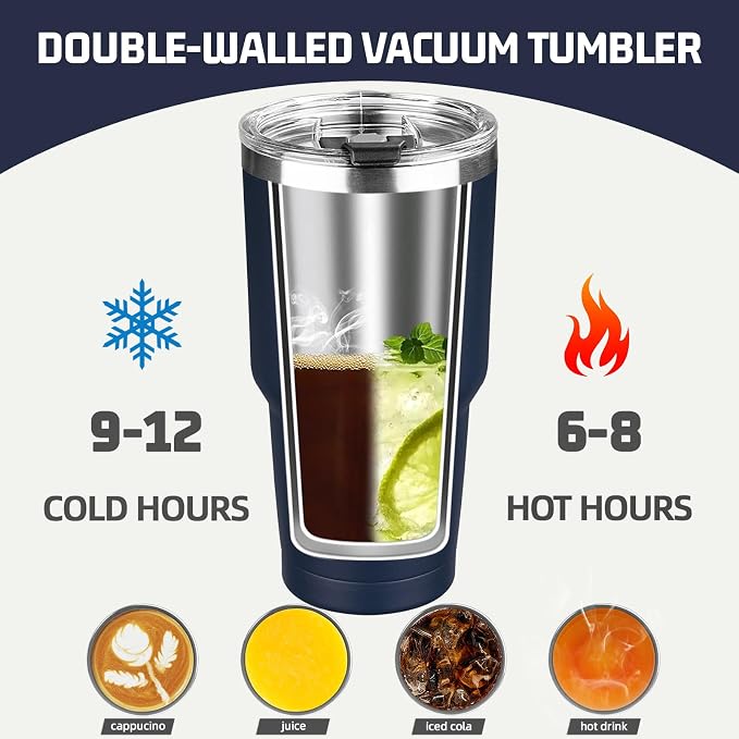 30 oz Tumbler with Lids and Straws, Stainless Steel Insulated Coffee Tumbler - Image 4