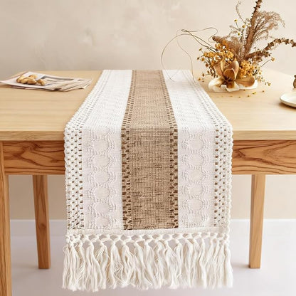 Boho Table Runner with Tassels, Farmhouse Rustic Macrame Table Runners - Image 2