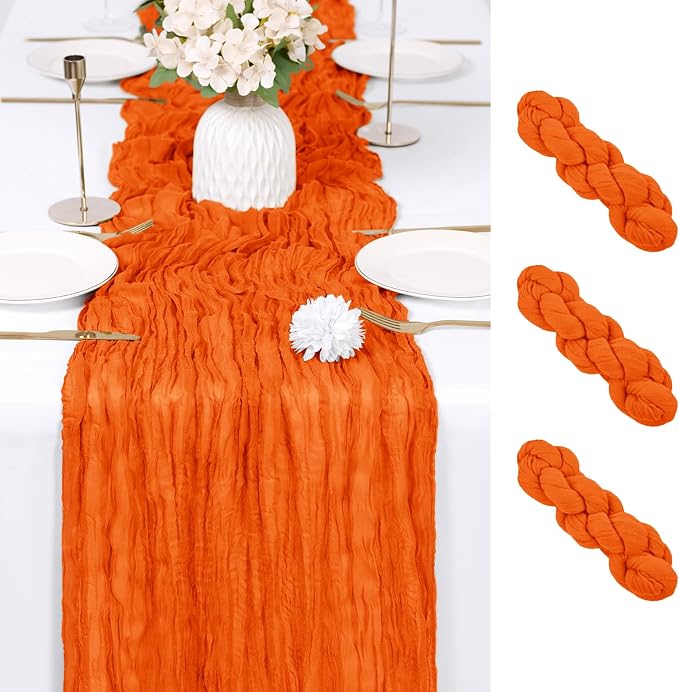 3 Pack Orange Cheesecloth Table Runner 17x108 Inch Semi Sheer Boho Gauze Cheese by Unknown