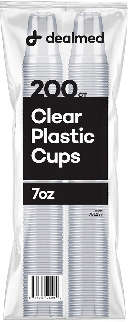 Dealmed Disposable Plastic Cups - 7 oz Recyclable - 200 Count | Clear by Dealmed
