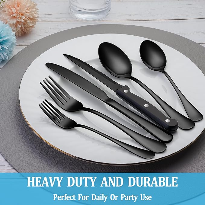 24 Pcs Black Silverware Set - Image 7