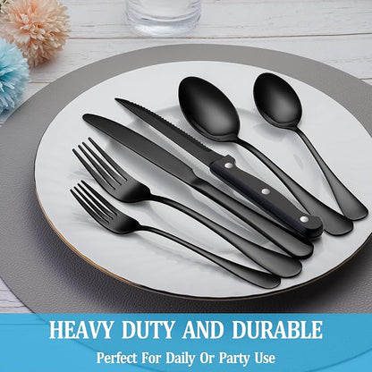 24 Pcs Black Silverware Set - Image 7