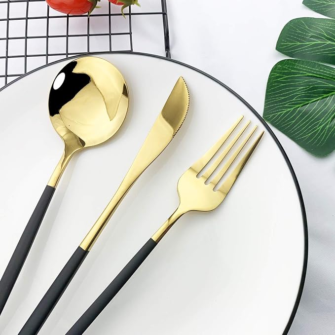 JASHII Flatware Serving Set 24 Piece, Stainless Steel Silverware Set, Titanium - Image 4