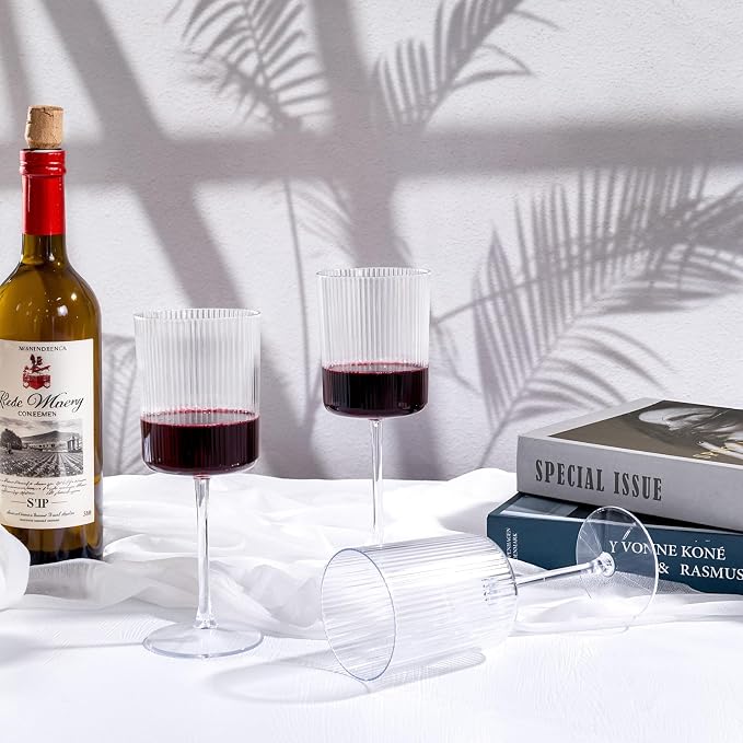 YOUBET 24Pack Plastic Ribbed Wine Glasses - Image 6