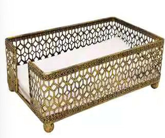 Moroccan Gold Napkin Holder Basket | | Tangier Trellis Design Metal Caddy Organizer Serviette Holder Tissue Dispenser | Kitchen Restaurant Table Home Décor