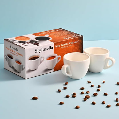 2.5 oz / 75 ml Pure White Ceramic Espresso Cups, Demitasse Espresso Mugs - Image 5