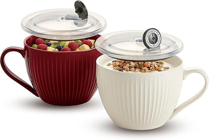 Ceramic Soup Bowl with Handle and Lid, 24oz Jumbo Soup Mug by Ceramictableware