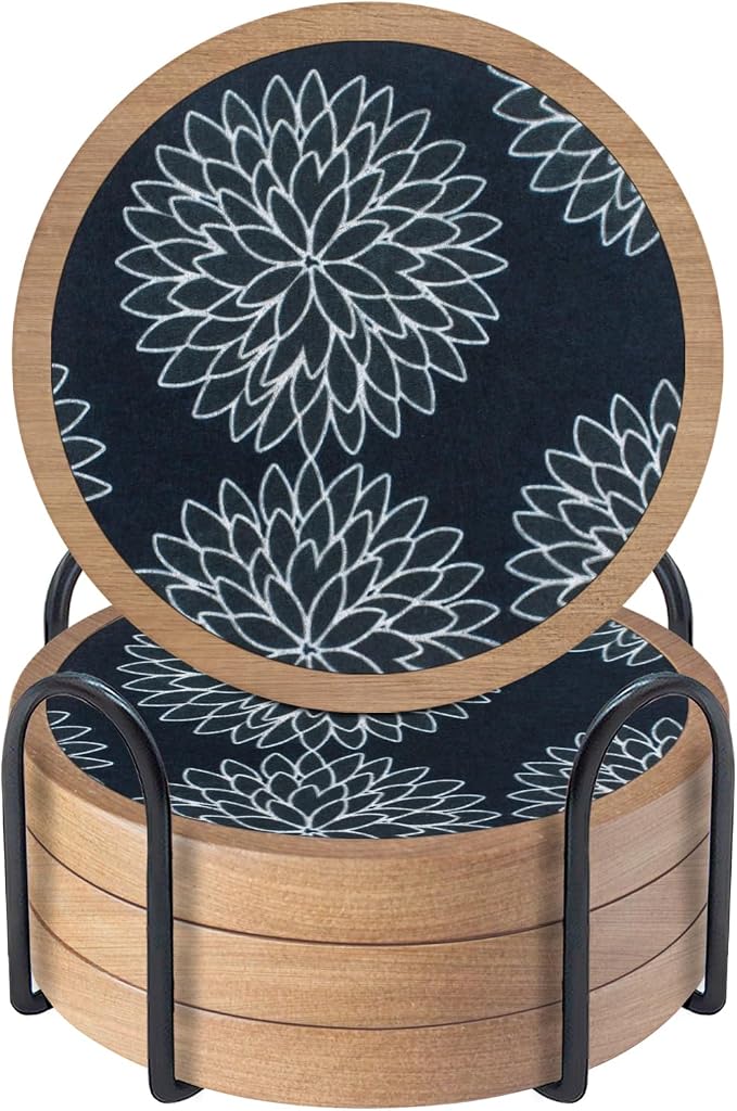 Wood Coasters Set of 4 with Holder, Cewiru Cup Mat by Unknown