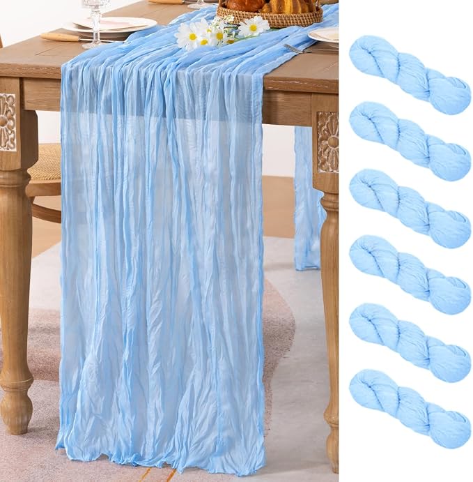 6 Pack Baby Blue Cheesecloth Table Runner 10ft Baby Shower Table Decor | - Image 2