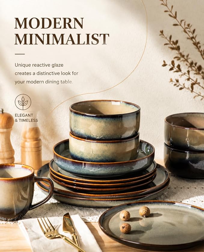 Ceramic Dinnerware Set for 4, 16-Piece Plates and Bowls Set | Handmade Reactive - Image 5