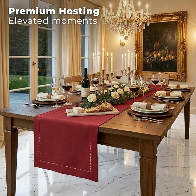 Signature Linen™ by D'Moksha Red Table Runner 84 Inches Long, 100% Pure Linen - Image 3