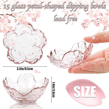 Soy Sauce Dish, 15 Pack Glass Soy Sauce Dish Small Glass Bowls Sakura Shape Dipping Bowls For Ice Cream, Pudding, Custard, Dessert
