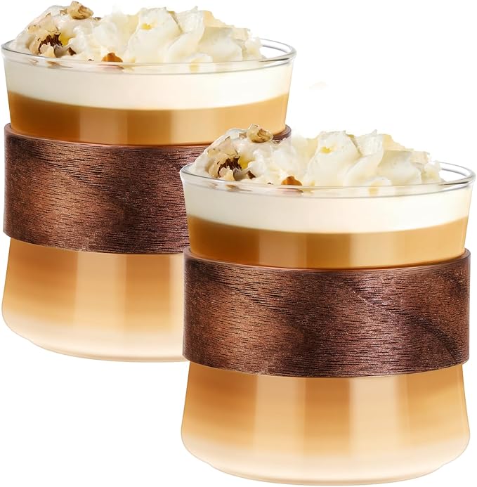 PARACITY Espresso Cups Set of 2, 14 oz Borosilicate Glass, Wooden Rings | Clear by PARACITY