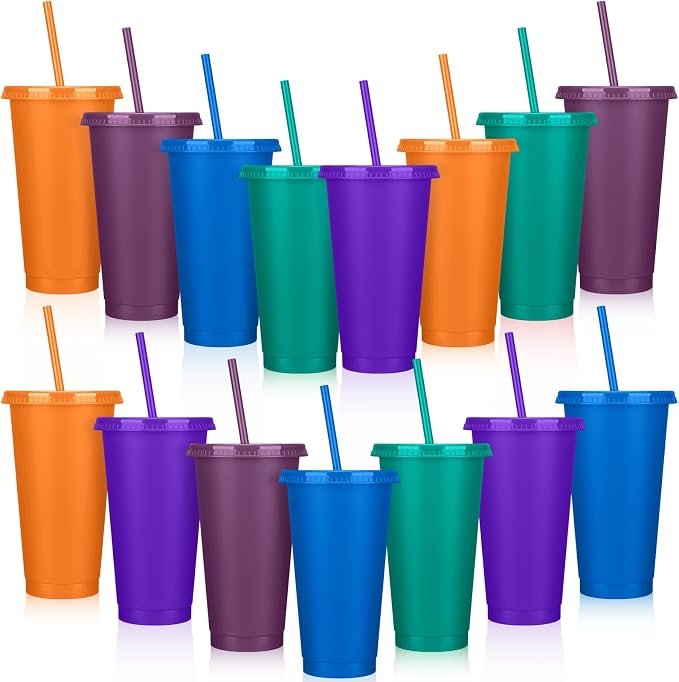 Bokon 15 Sets Tumbler with Straw and Lid Bulk 24 oz Reusable Plastic Cups to Go by Bokon