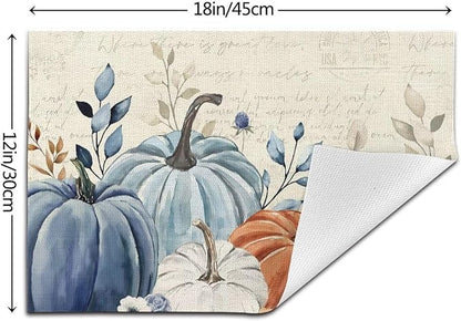 Fall Placemats 12x18 Inches Set of 4,Orange Blue Pumpkin Decorative Rectangle Autumn Thanksgiving Pumpkin Table Mats for Party, Home Kitchen,Dining Table Decoration