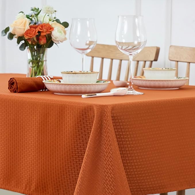 maxmill Square Tablecloth Weaved Texture Water Resistance Antiwrinkle Spill Proof Harvest Table Cloth, Decorative Fabric Table Cover for Thanksgiving Fall Party Holiday Dinner, 70 x 70 Inch, Rust