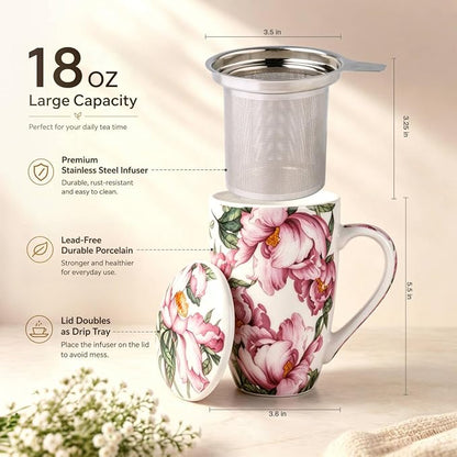 AmorArc Tea Cup With Infuser and Lid, 18oz Loose Leaf Tea Mug With Steeper | - Image 3