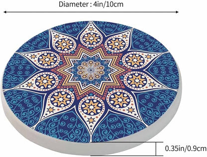 Kaleidoscopic Floral Pattern Round Coaster for Home Coffee Table Mandala Lace Chinese Mosaic Ornament Farmhouse Drink Coasters 100% Diatomite 4''X 4''X 0.35'' Printed Pattern