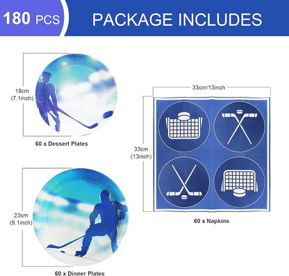 180Pcs Ice Hockey Party Supplies Paper Plates and Napkins Serve 60 | Disposable - Image 2